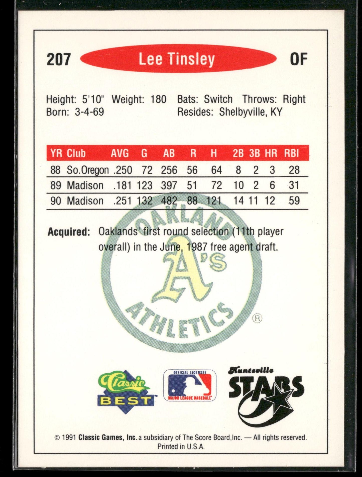 1991 Classic Best #207 Lee Tinsley