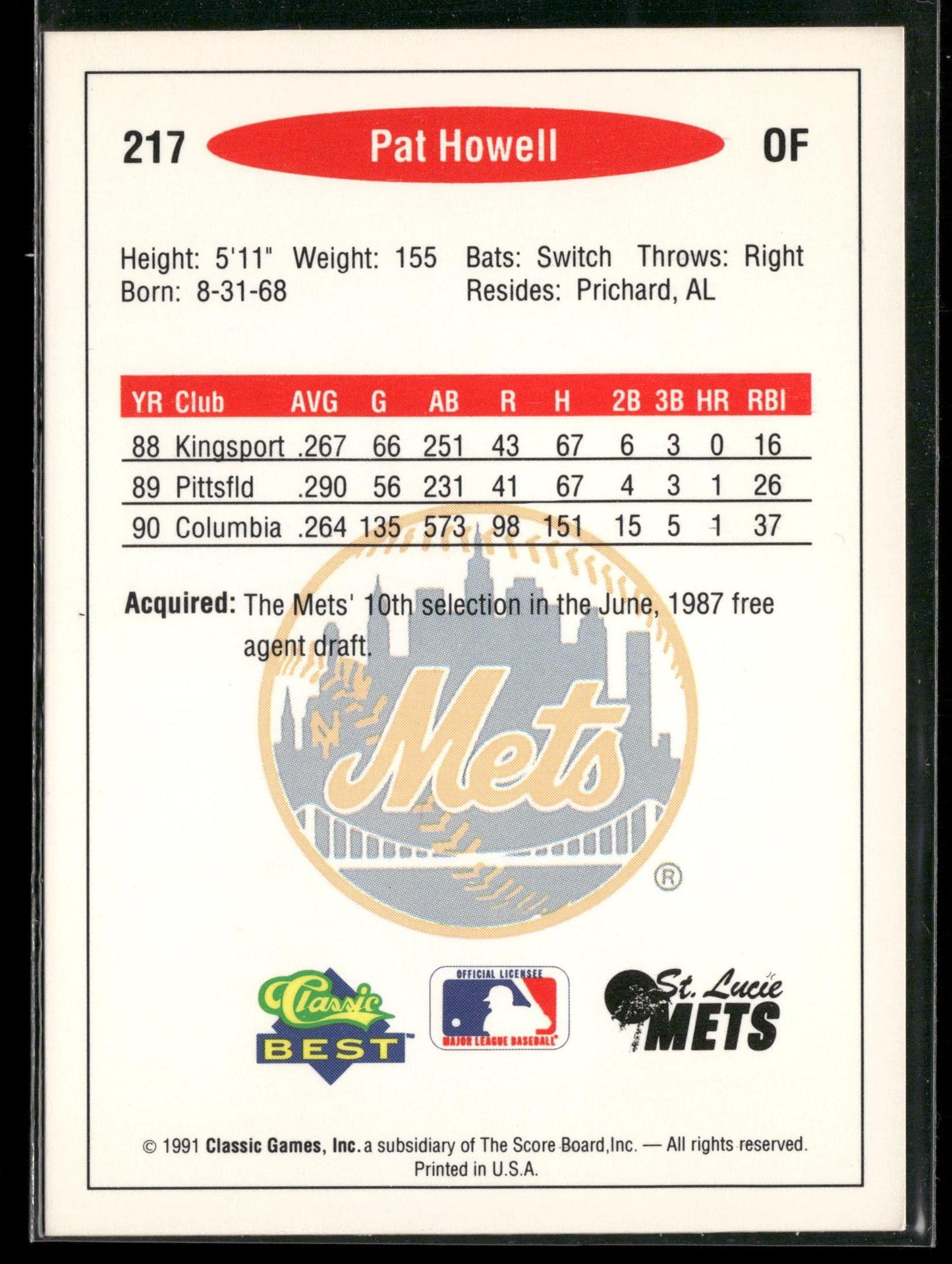 1991 Classic Best #217 Pat Howell