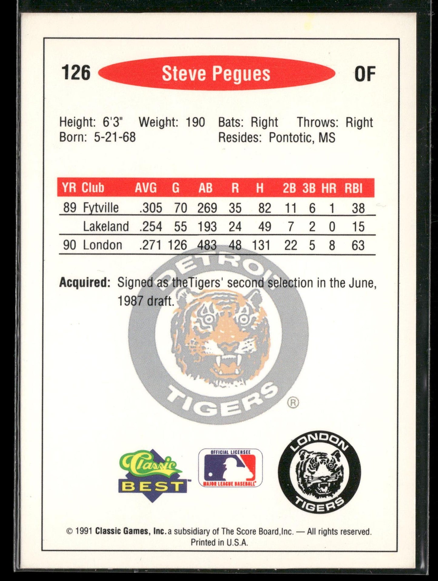 1991 Classic Best #126 Steve Pegues