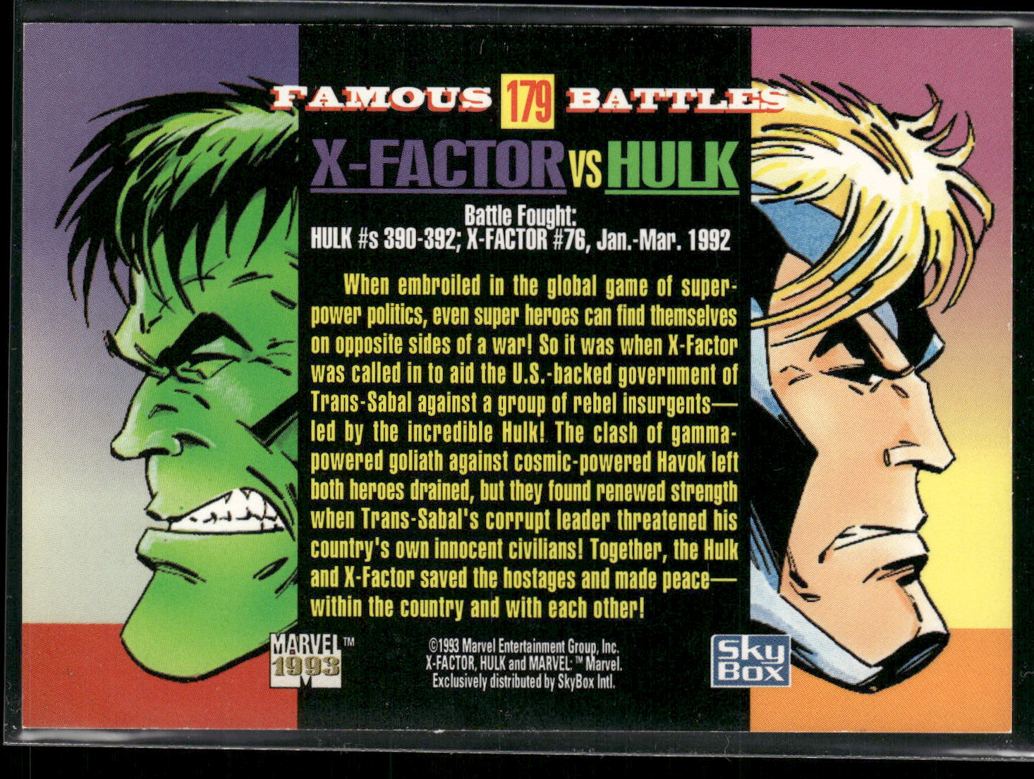 1993 SkyBox Marvel Universe #179 Hulk vs X-Factor