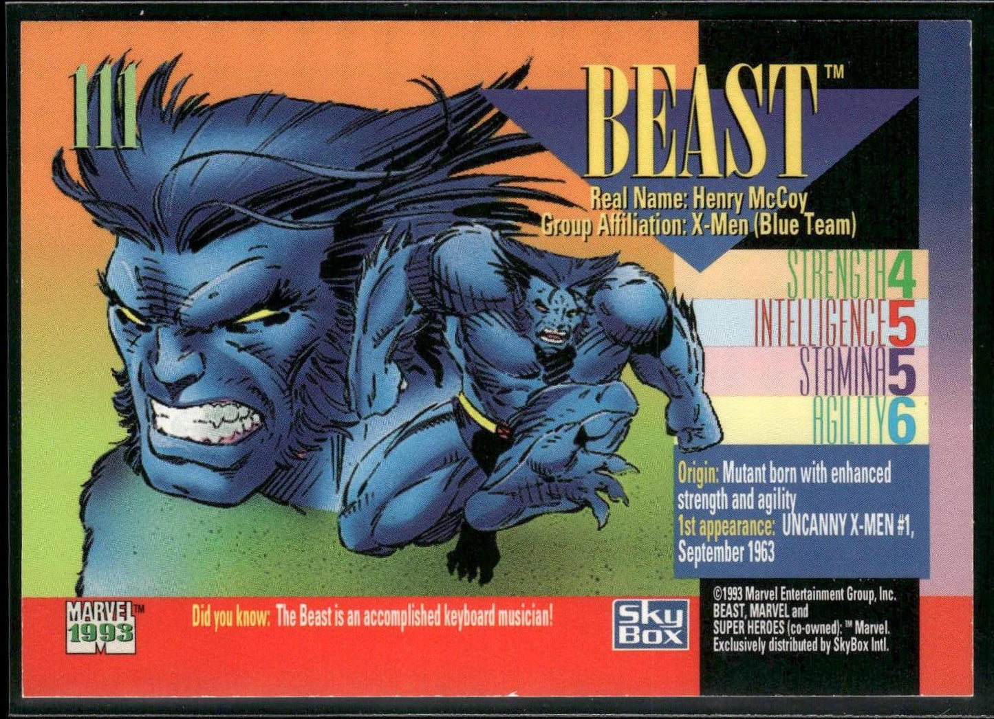 1993 SkyBox Marvel Universe #111 Beast