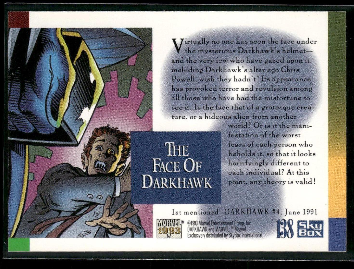 1993 SkyBox Marvel Universe #138 The Face of Darkhawk