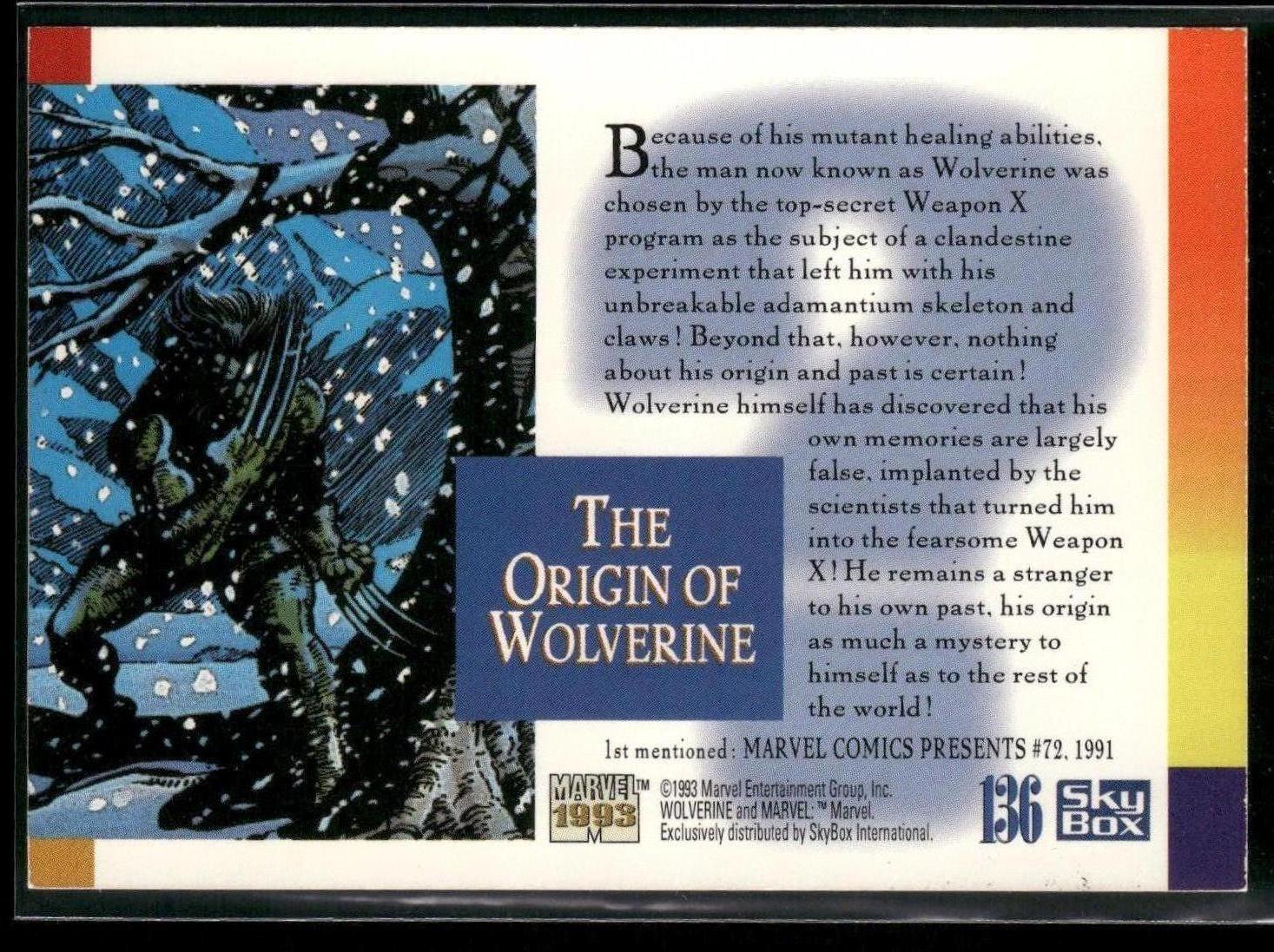 1993 SkyBox Marvel Universe #136 The Origin of Wolverine