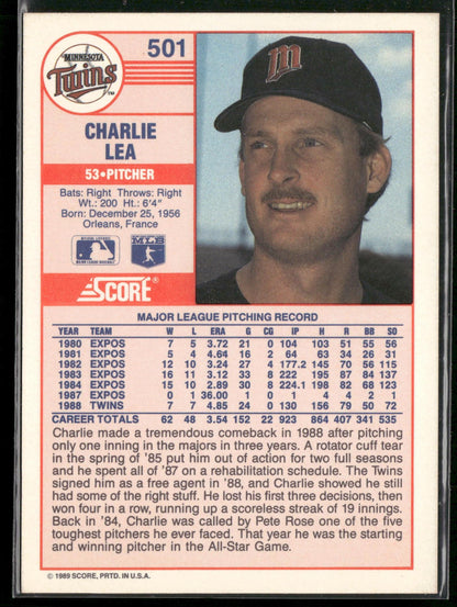 1989 Score #501 Charlie Lea