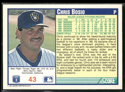 1991 Score #43 Chris Bosio