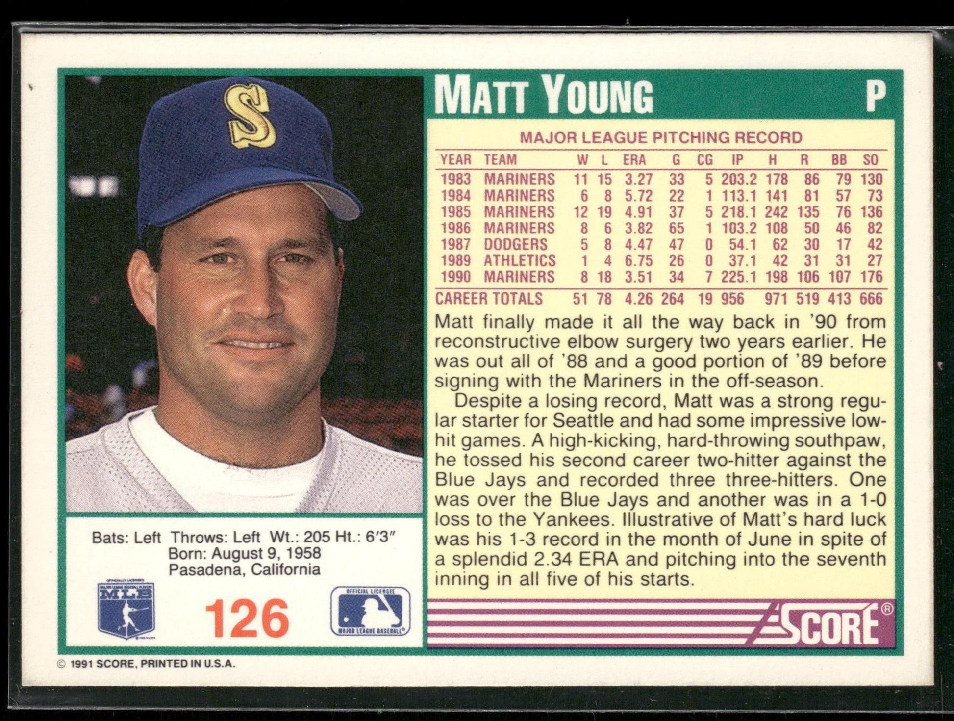1991 Score #126 Matt Young Promos