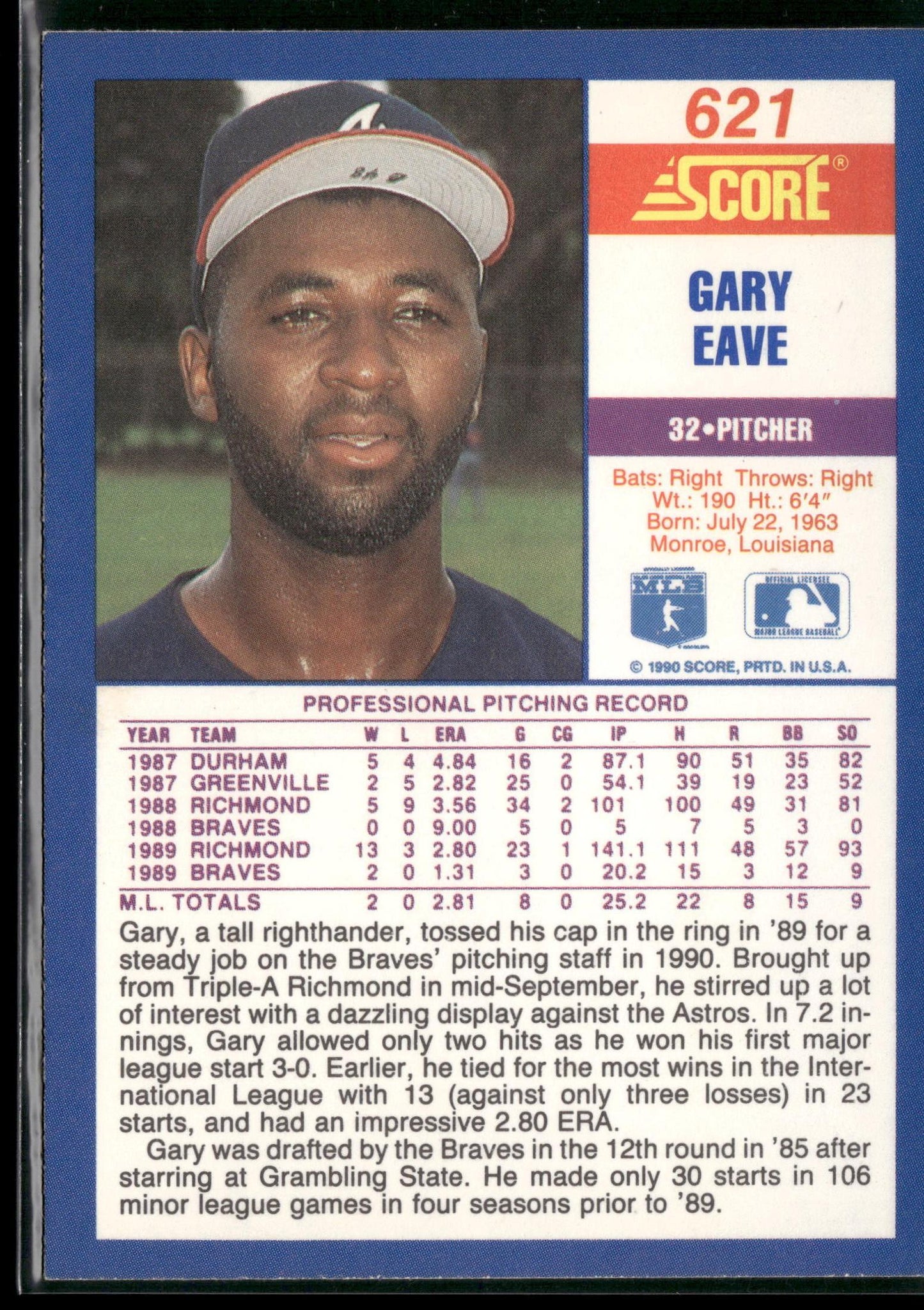 1990 Score #621 Gary Eave