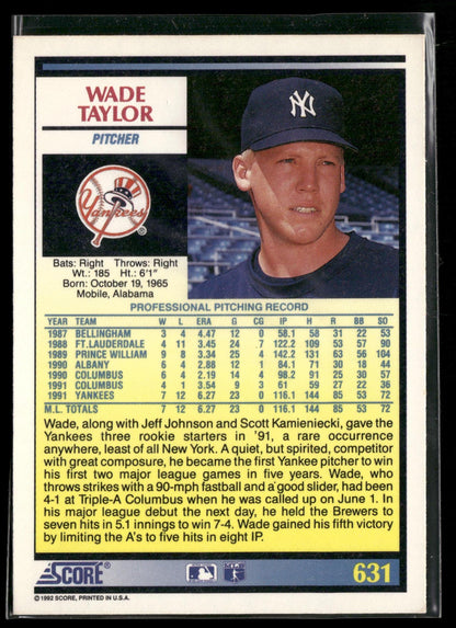 1992 Score #631 Wade Taylor