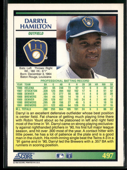 1992 Score #497 Darryl Hamilton
