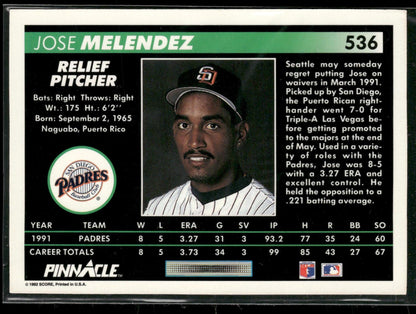 1992 Pinnacle #536 Jose Melendez