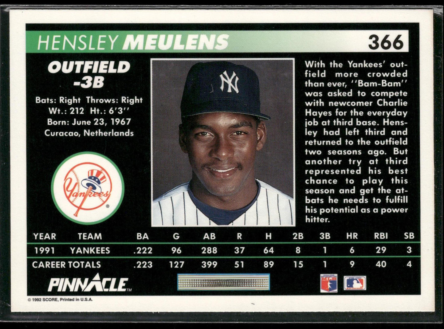 1992 Pinnacle #366 Hensley Meulens