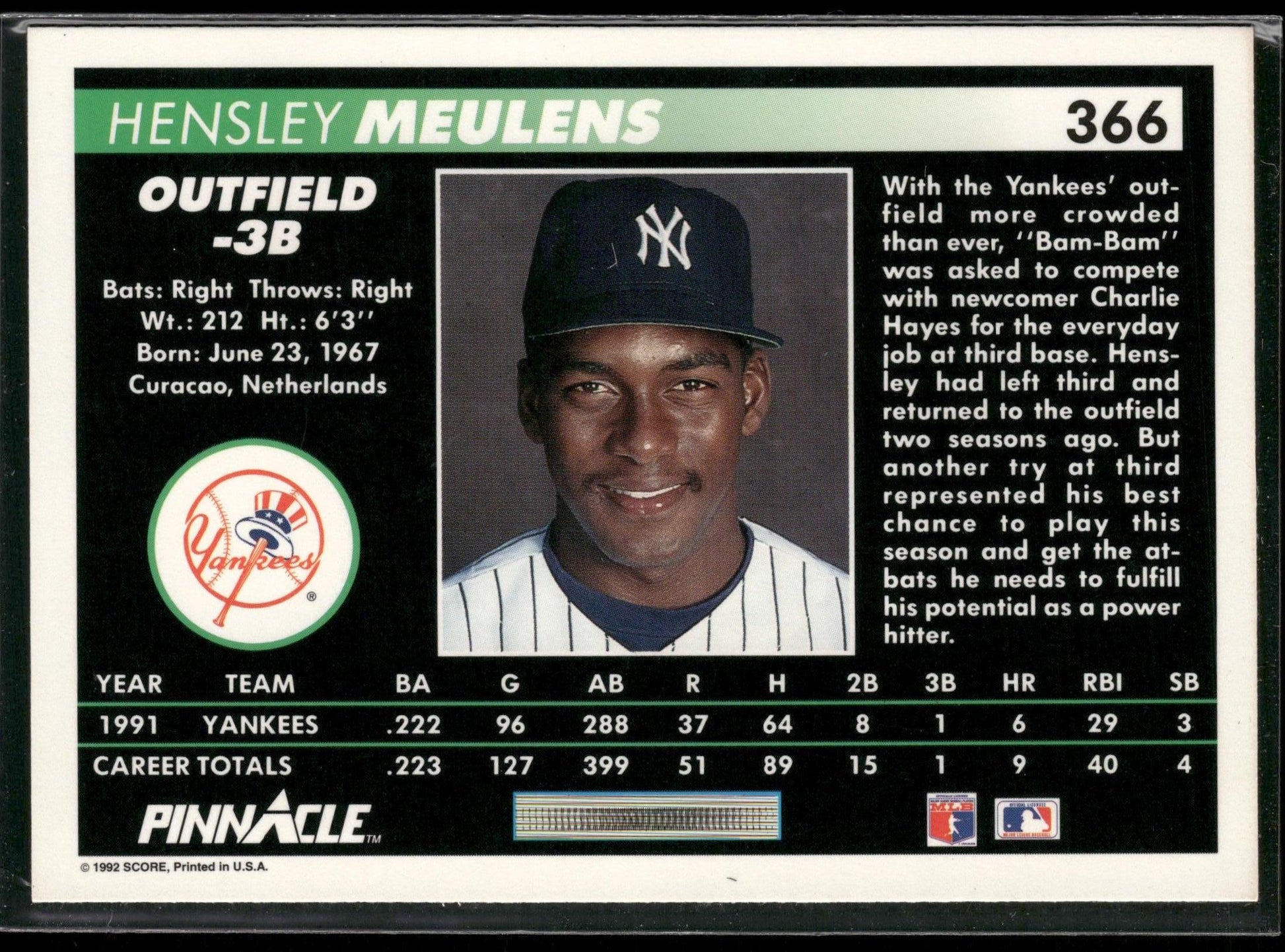 1992 Pinnacle #366 Hensley Meulens