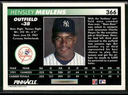 1992 Pinnacle #366 Hensley Meulens