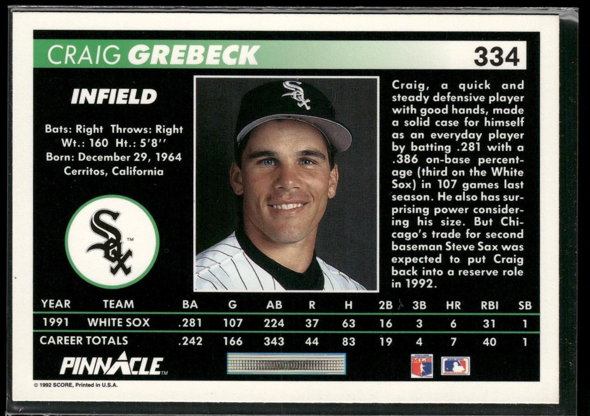 1992 Pinnacle #334 Craig Grebeck