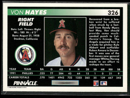 1992 Pinnacle #326 Von Hayes