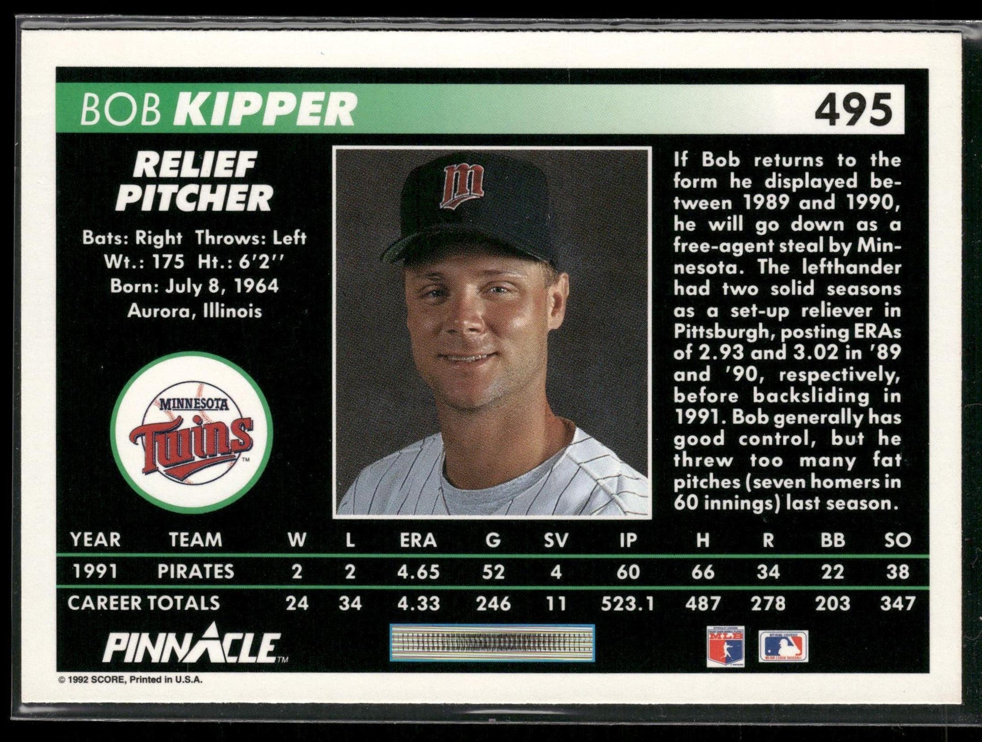 1992 Pinnacle #495 Bob Kipper