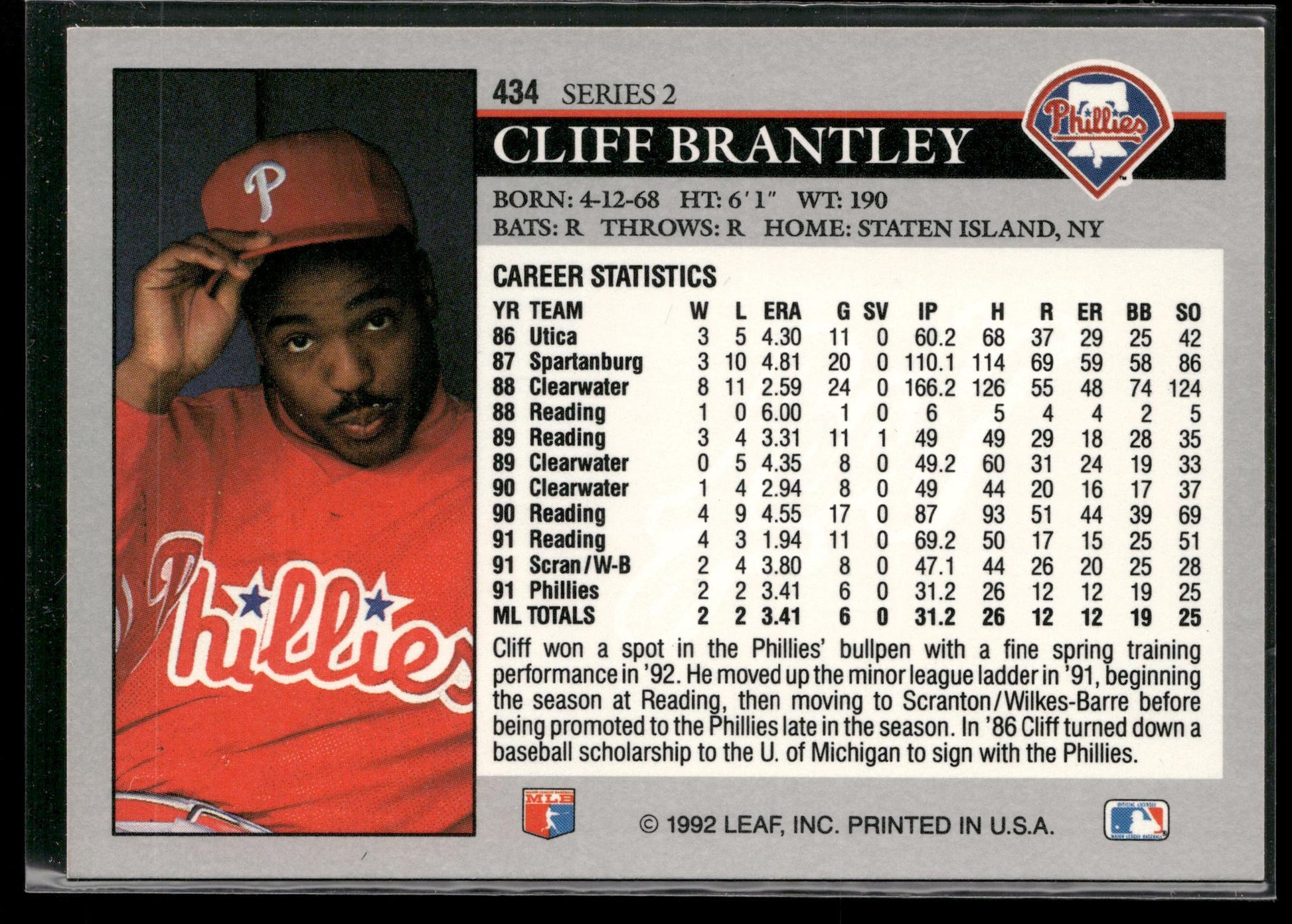 1992 Leaf #434 Cliff Brantley