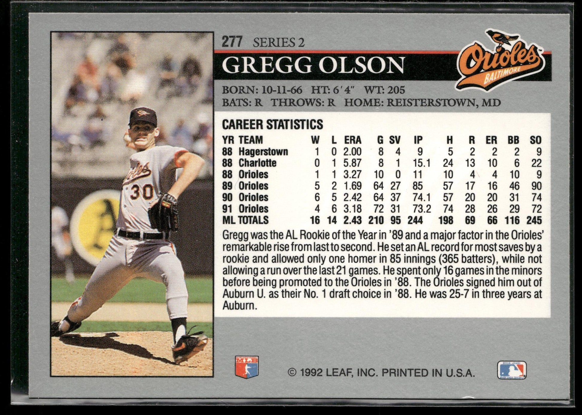 1992 Leaf #277 Gregg Olson