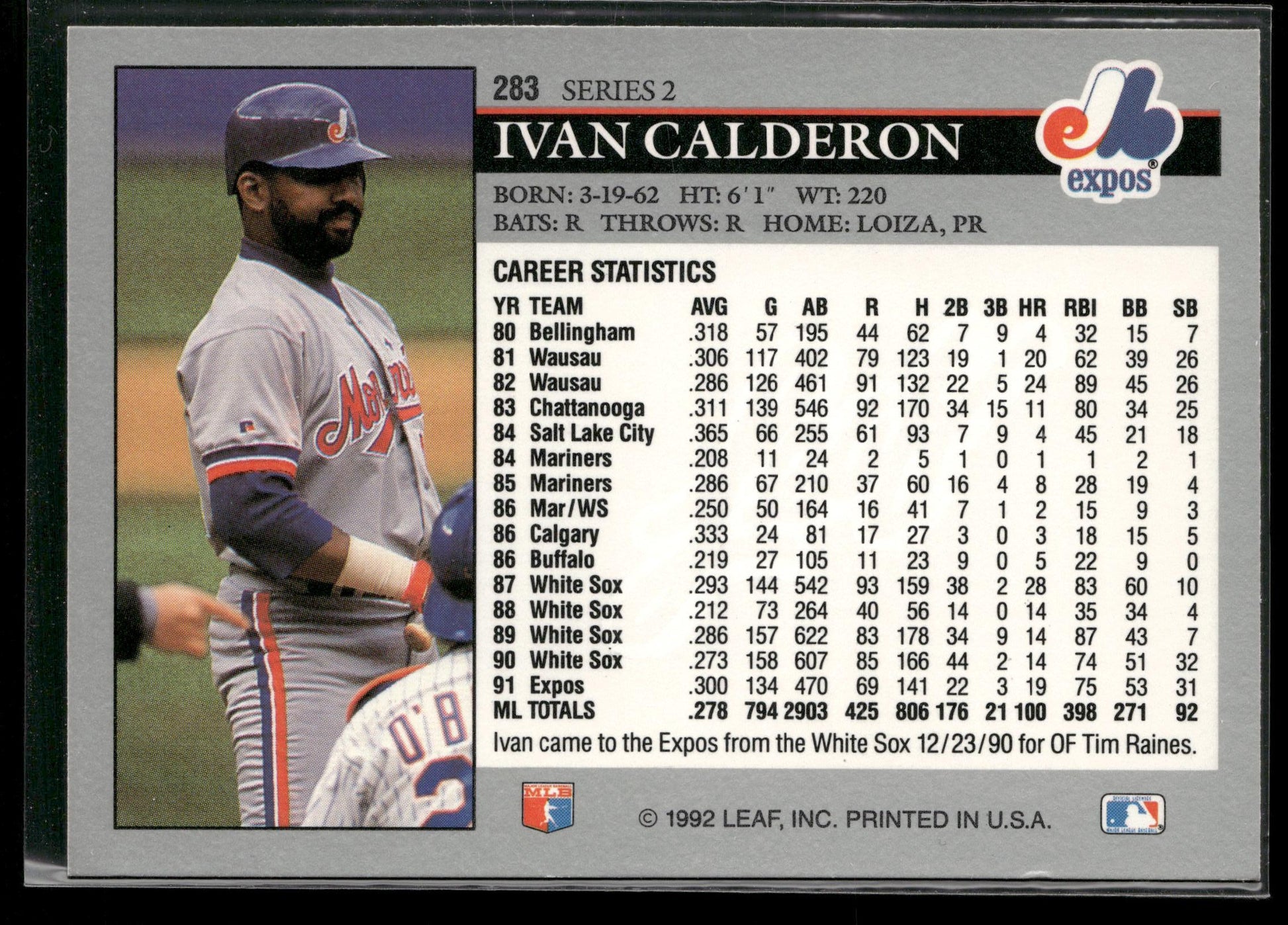 1992 Leaf #283 Ivan Calderon