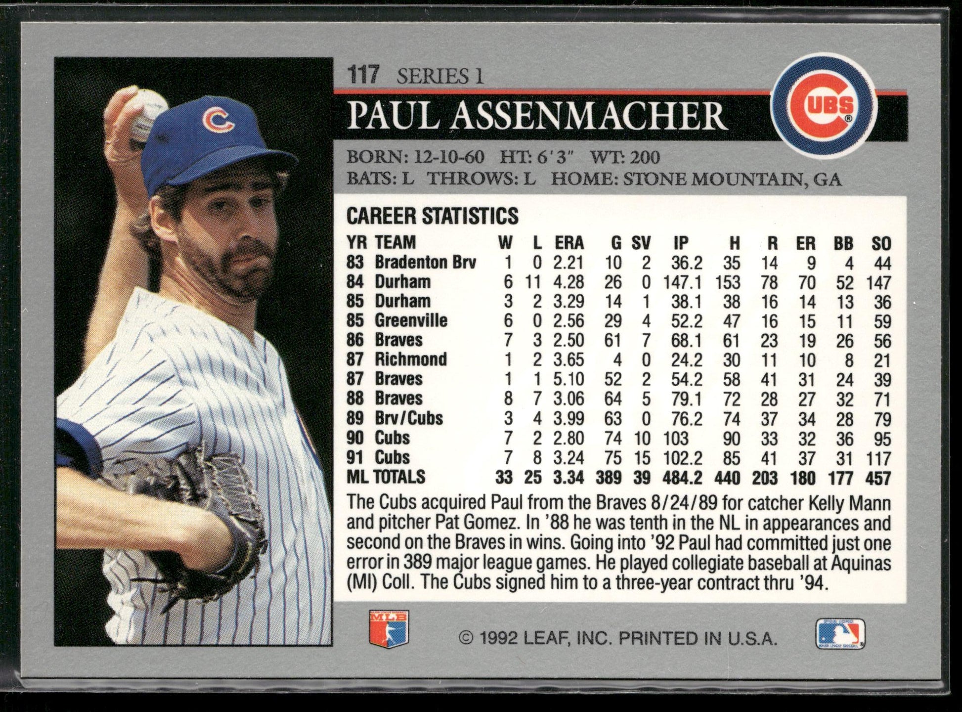 1992 Leaf #117 Paul Assenmacher