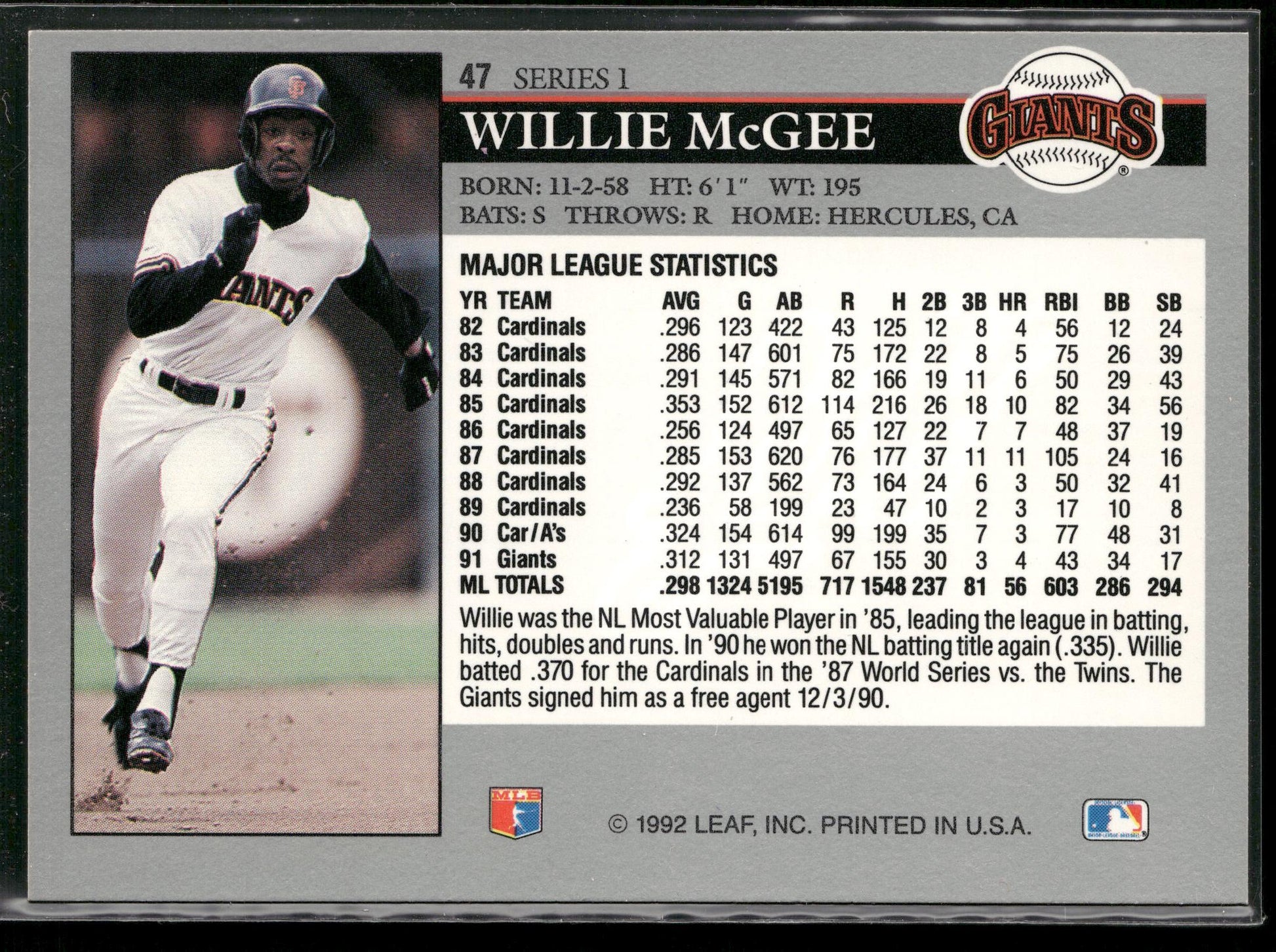 1992 Leaf #47 Willie McGee