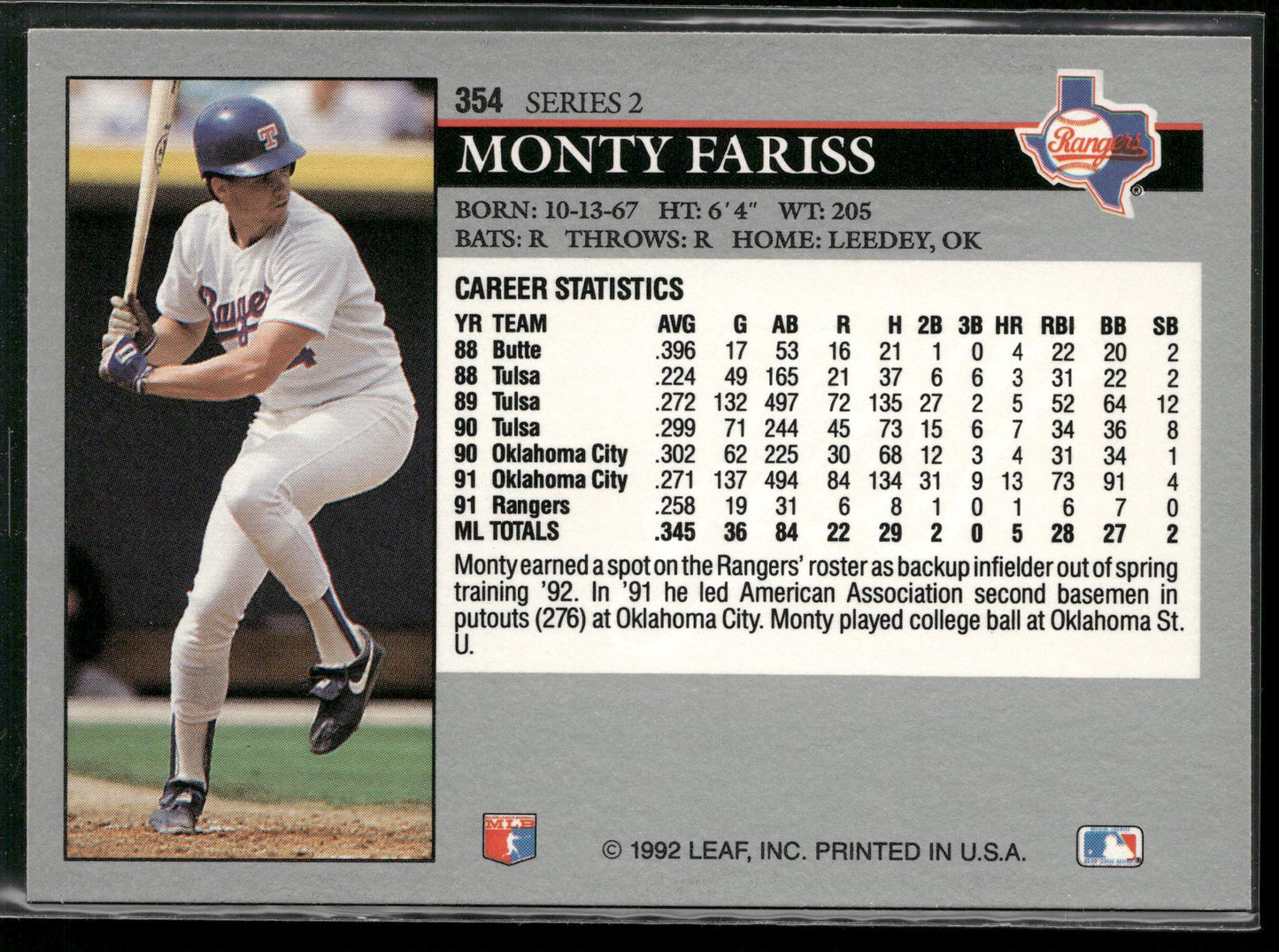 1992 Leaf #354 Monty Fariss
