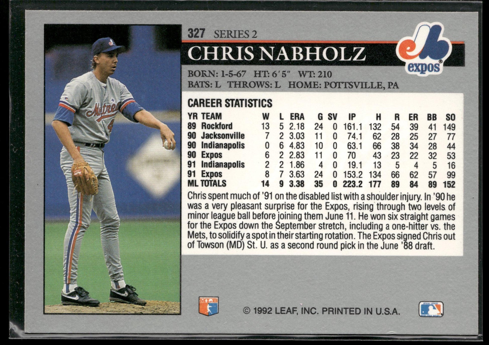 1992 Leaf #327 Chris Nabholz