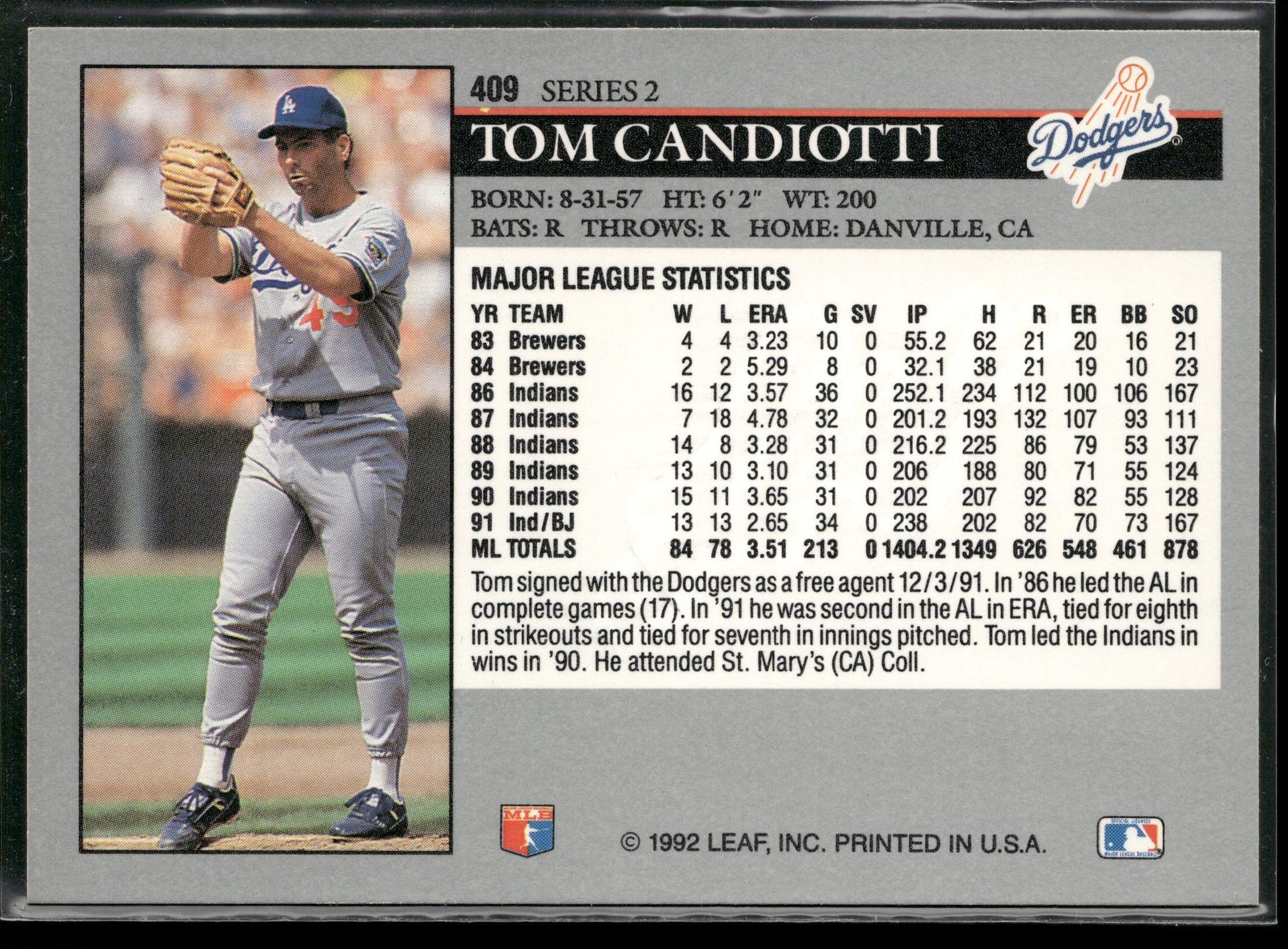 1992 Leaf #409 Tom Candiotti