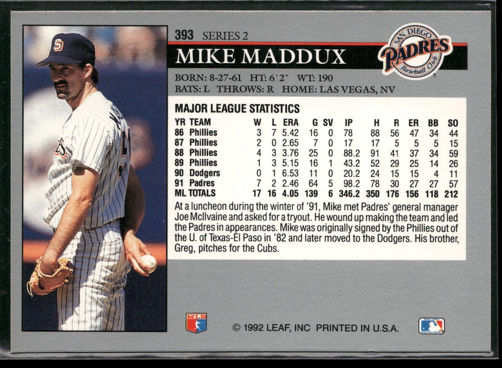 1992 Leaf #393 Mike Maddux