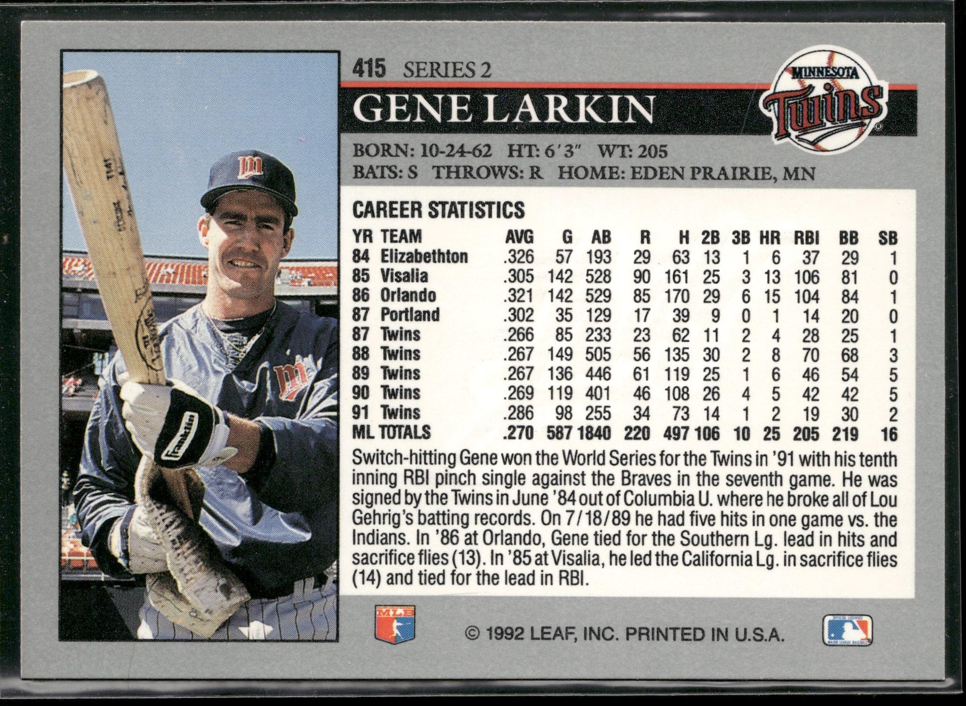 1992 Leaf #415 Gene Larkin