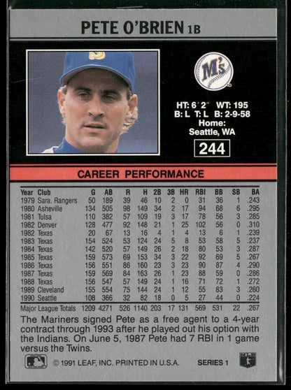 1991 Leaf #244 Pete O'Brien