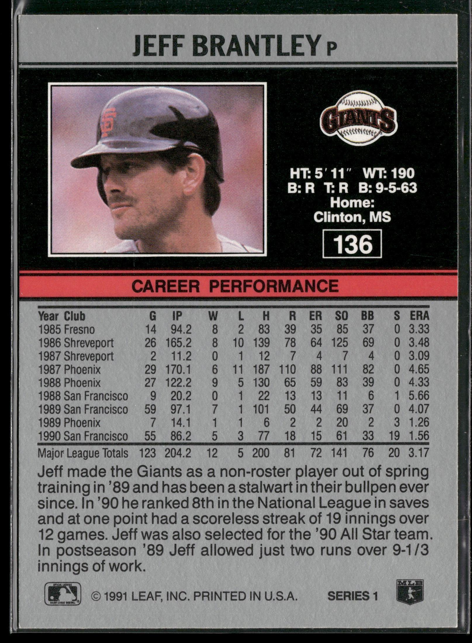 1991 Leaf #136 Jeff Brantley