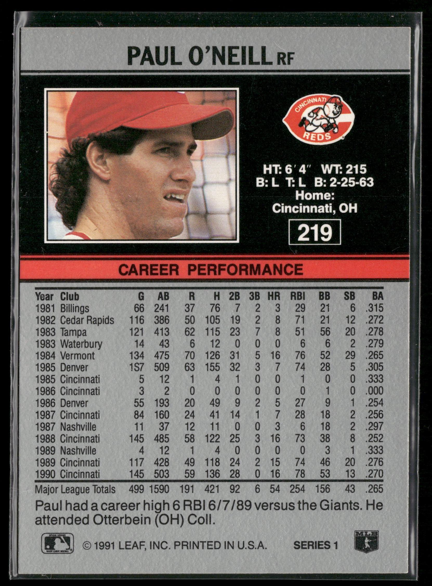 1991 Leaf #219 Paul O'Neill