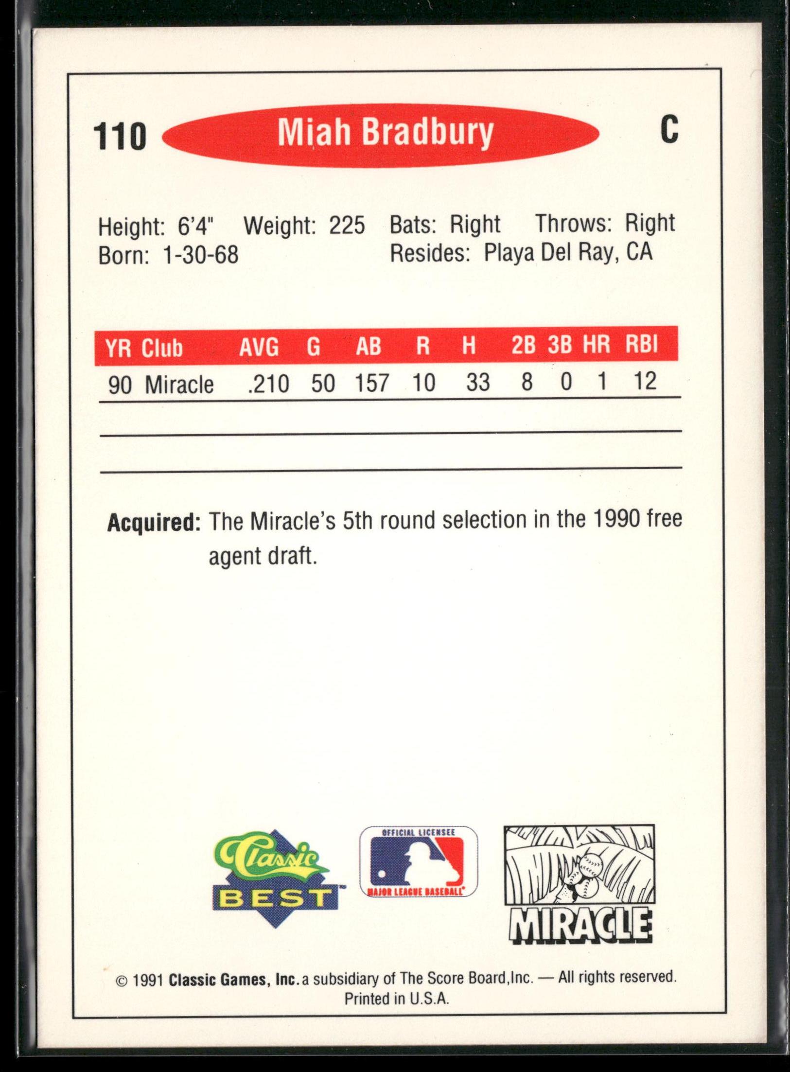 1991 Classic Best #110 Miah Bradbury