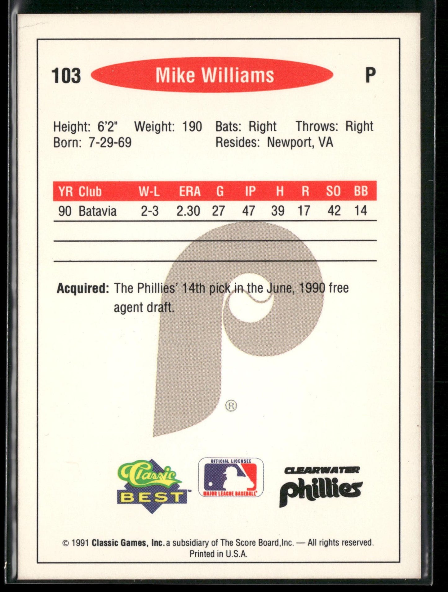 1991 Classic Best #103 Mike Williams