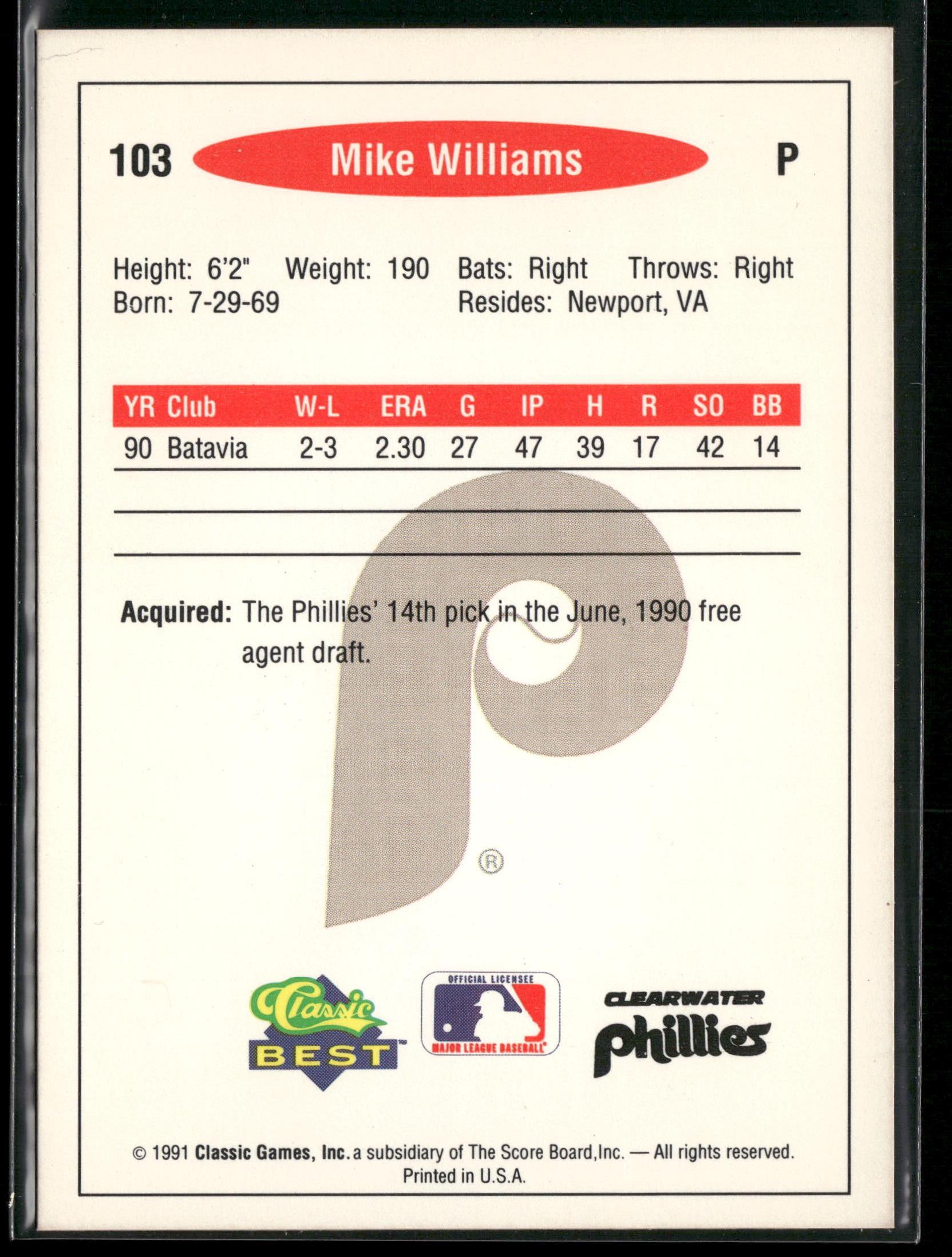 1991 Classic Best #103 Mike Williams