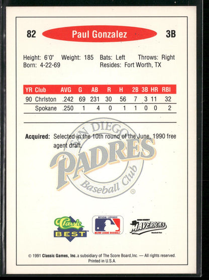 1991 Classic Best #82 Paul Gonzalez