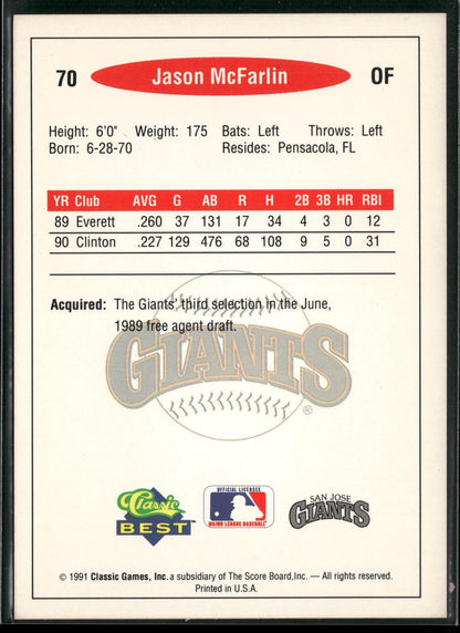 1991 Classic Best #70 Jason McFarlin