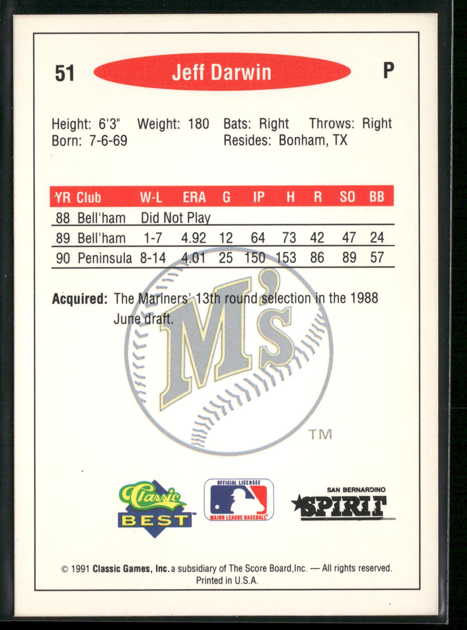 1991 Classic Best #51 Jeff Darwin
