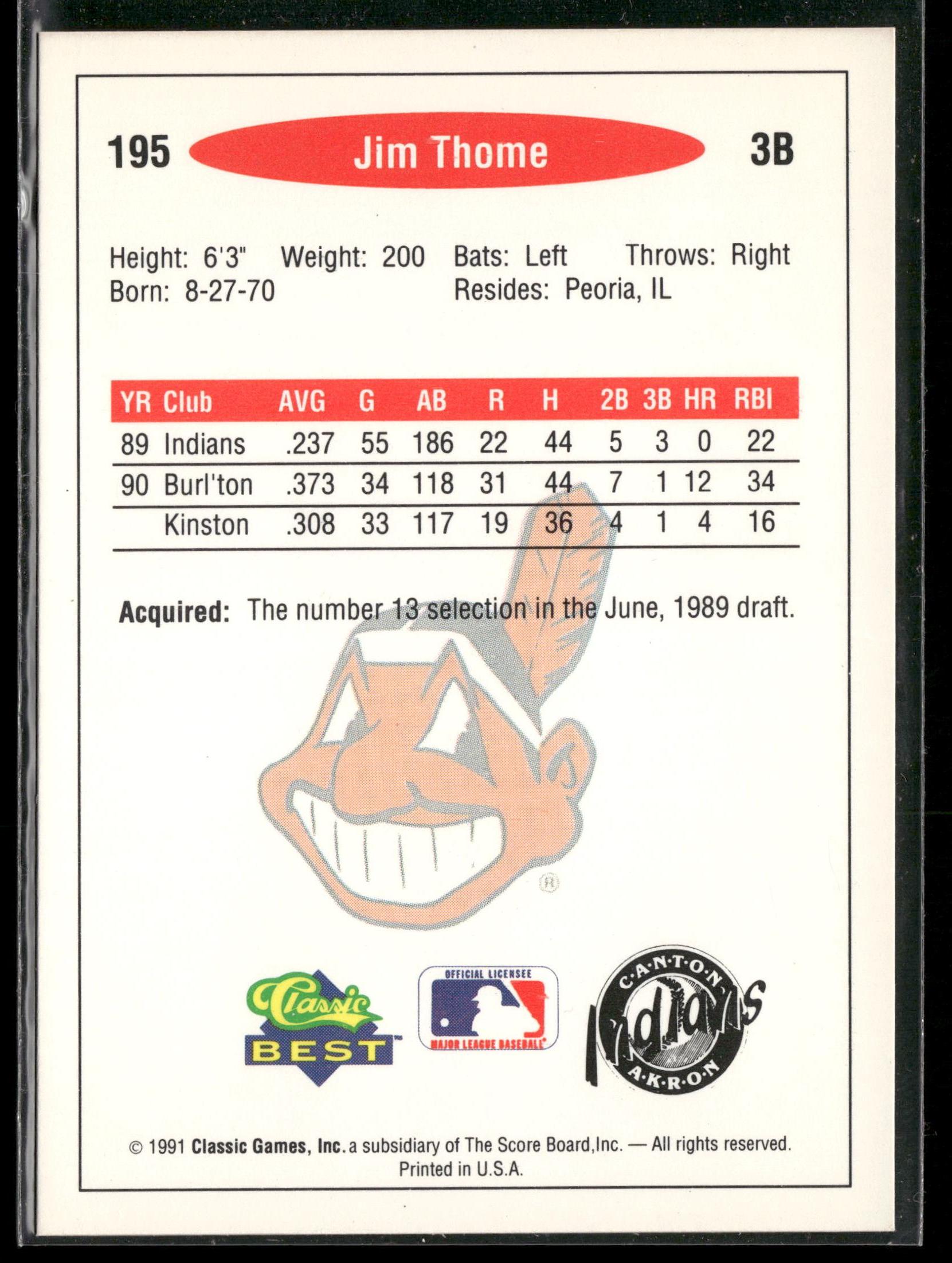 1991 Classic Best #195 Jim Thome
