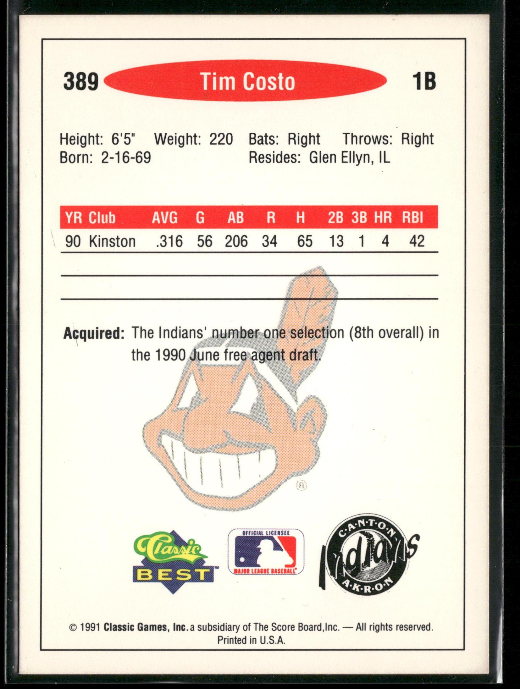 1991 Classic Best #389 Tim Costo