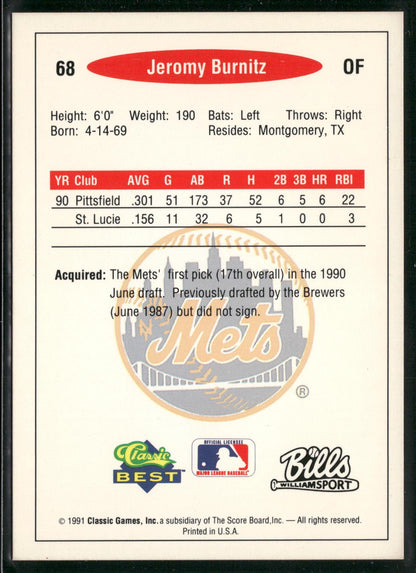 1991 Classic Best #68 Jeromy Burnitz