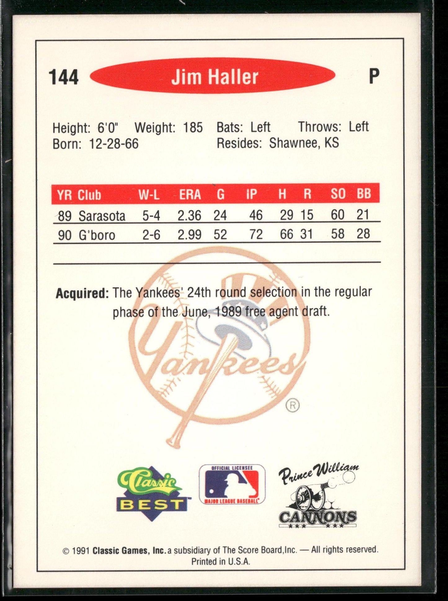 1991 Classic Best #144 Jim Haller
