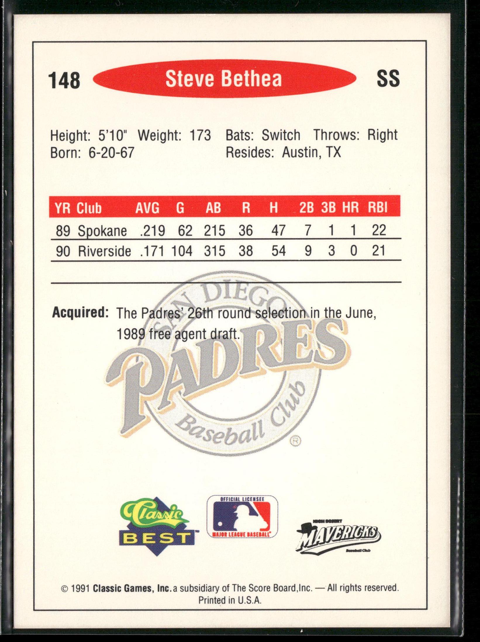 1991 Classic Best #148 Steve Bethea