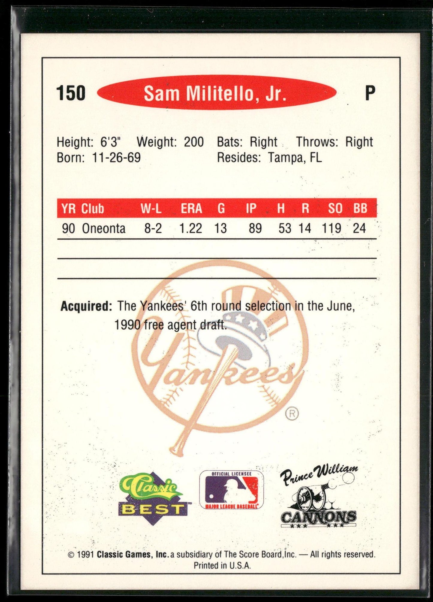 1991 Classic Best #150 Sam Militello Jr.
