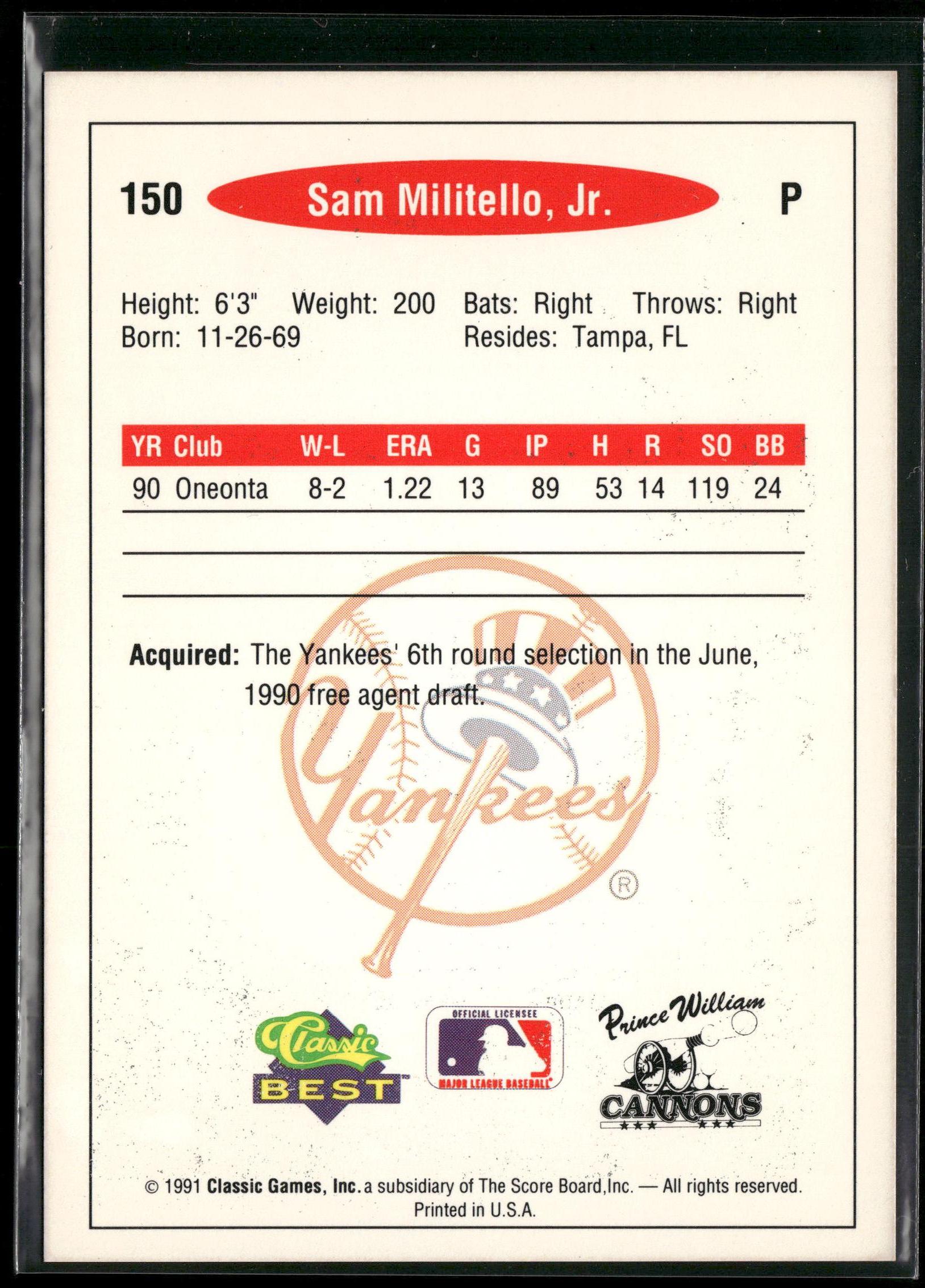 1991 Classic Best #150 Sam Militello Jr.