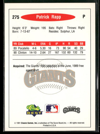 1991 Classic Best #275 Patrick Rapp