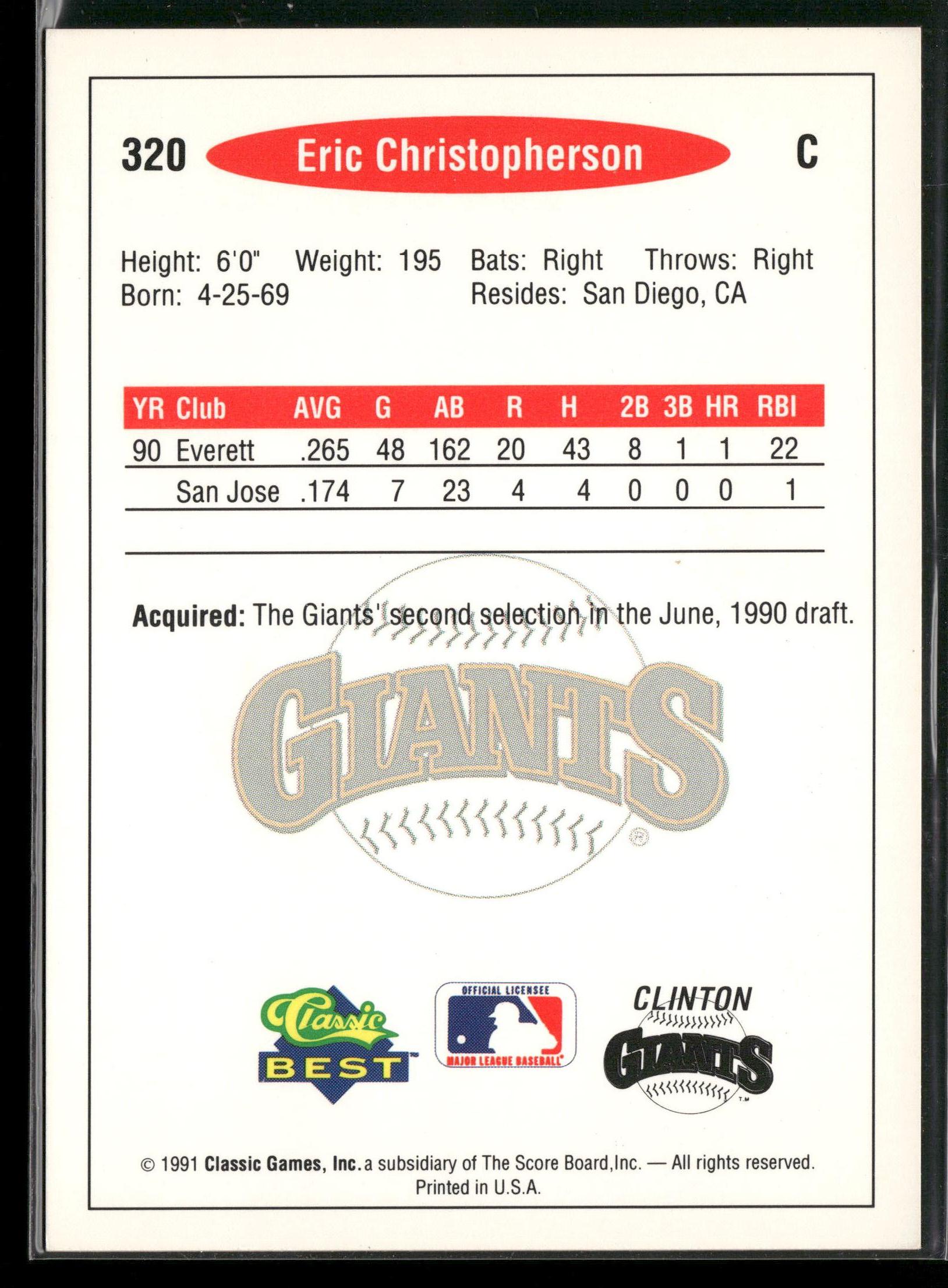 1991 Classic Best #320 Eric Christopherson