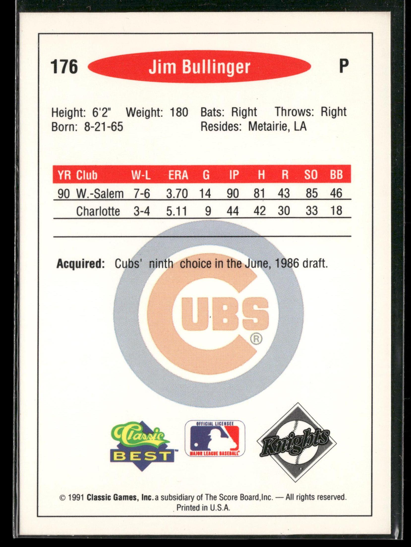 1991 Classic Best #176 Jim Bullinger
