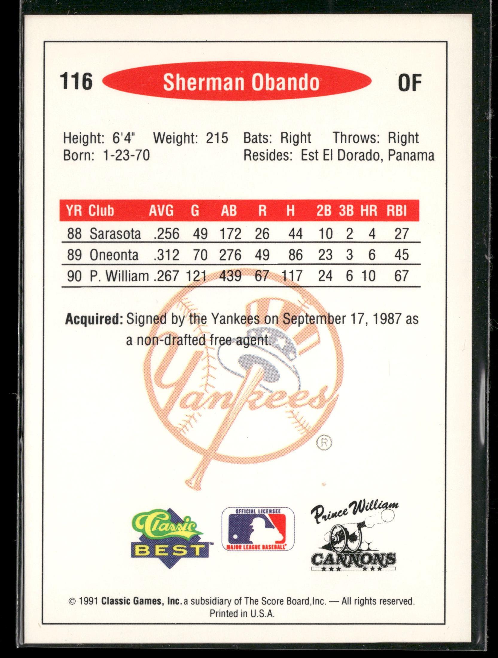 1991 Classic Best #116 Sherman Obando
